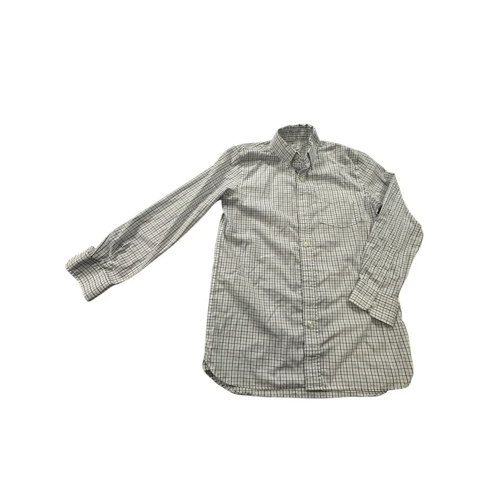 Boys Gap Kids Brown‎ Blue Plaid Long Roll Up  Sleeve Collar Shirt XL 12 EUC